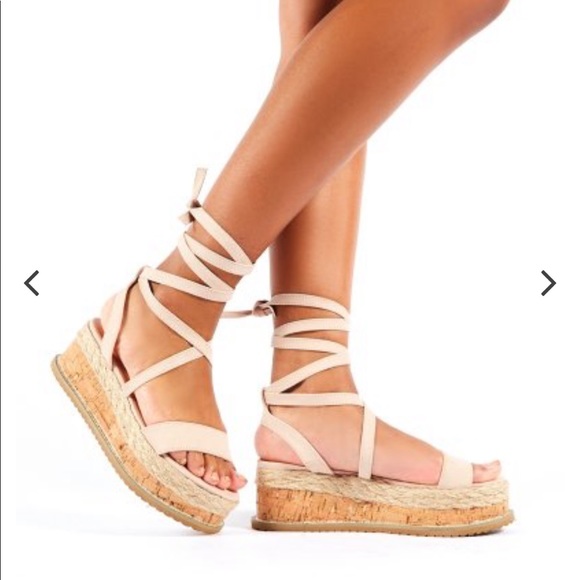 Public Desire Lace Up Flatform Sandals - Picture 1 of 6